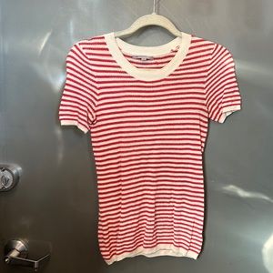 Gap short sleeve cream and pink striped sweater